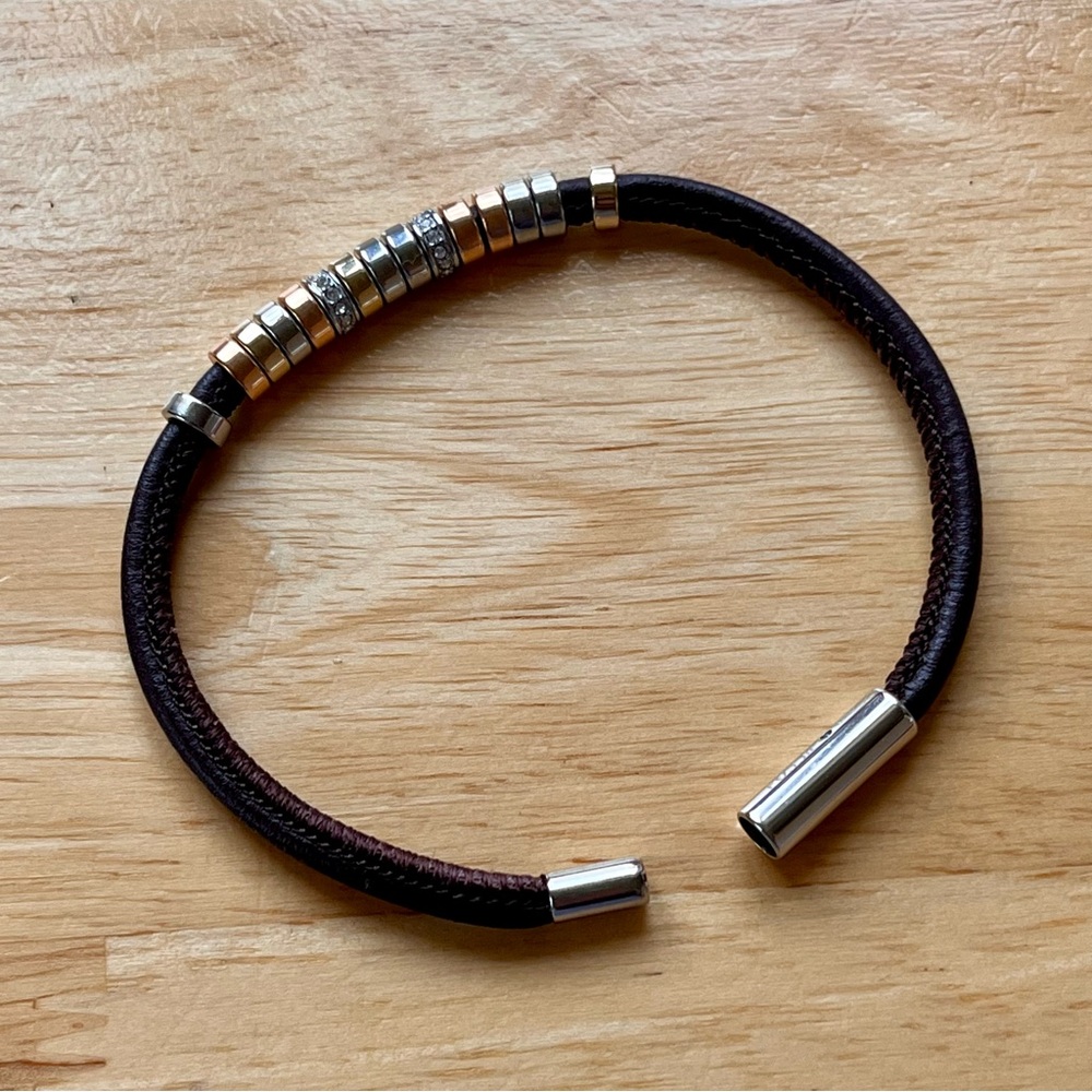 Fossil Mixed Metals Leather Magnetic Clasp Bracelet - Picture 3 of 4